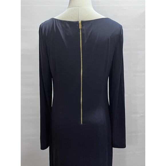 Vince Camuto Navy Long Sleeve Rhinestone Collared Sheath Lined Dress Sz 10 - Picture 6 of 10